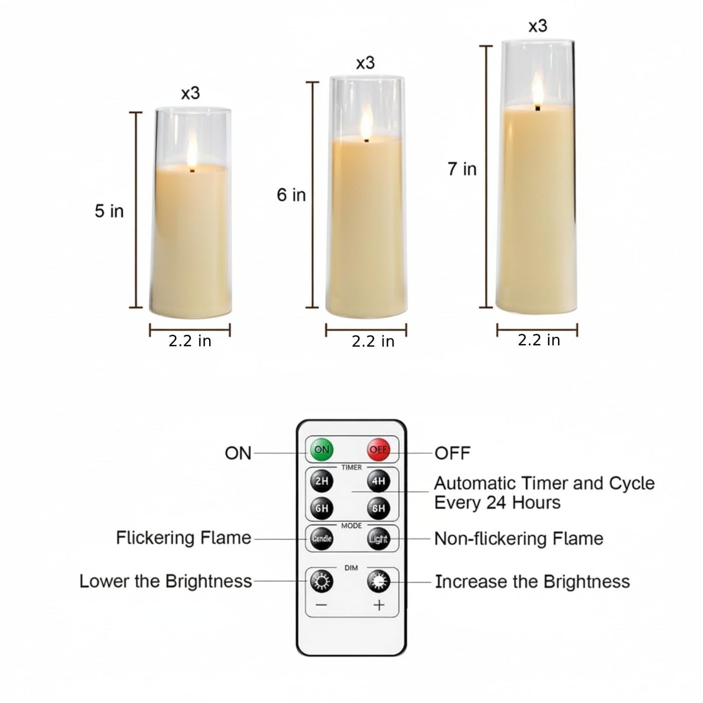 Homemory Ivory Acrylic Flameless LED Candles, Battery Operated with Remote Control and Timer, Electric Fake Candles for Wedding, Home Decor, Set of 9