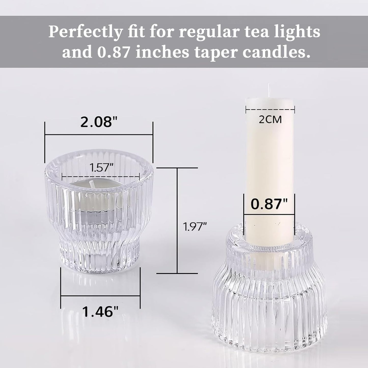 HAVITI 12 Pack Clear Taper Candle Holders, Glass Candlestick Holders, Tea Light Candle Holder for Fall Wedding Centerpieces Table Decorations, Votive Candle Holders for Table Decor