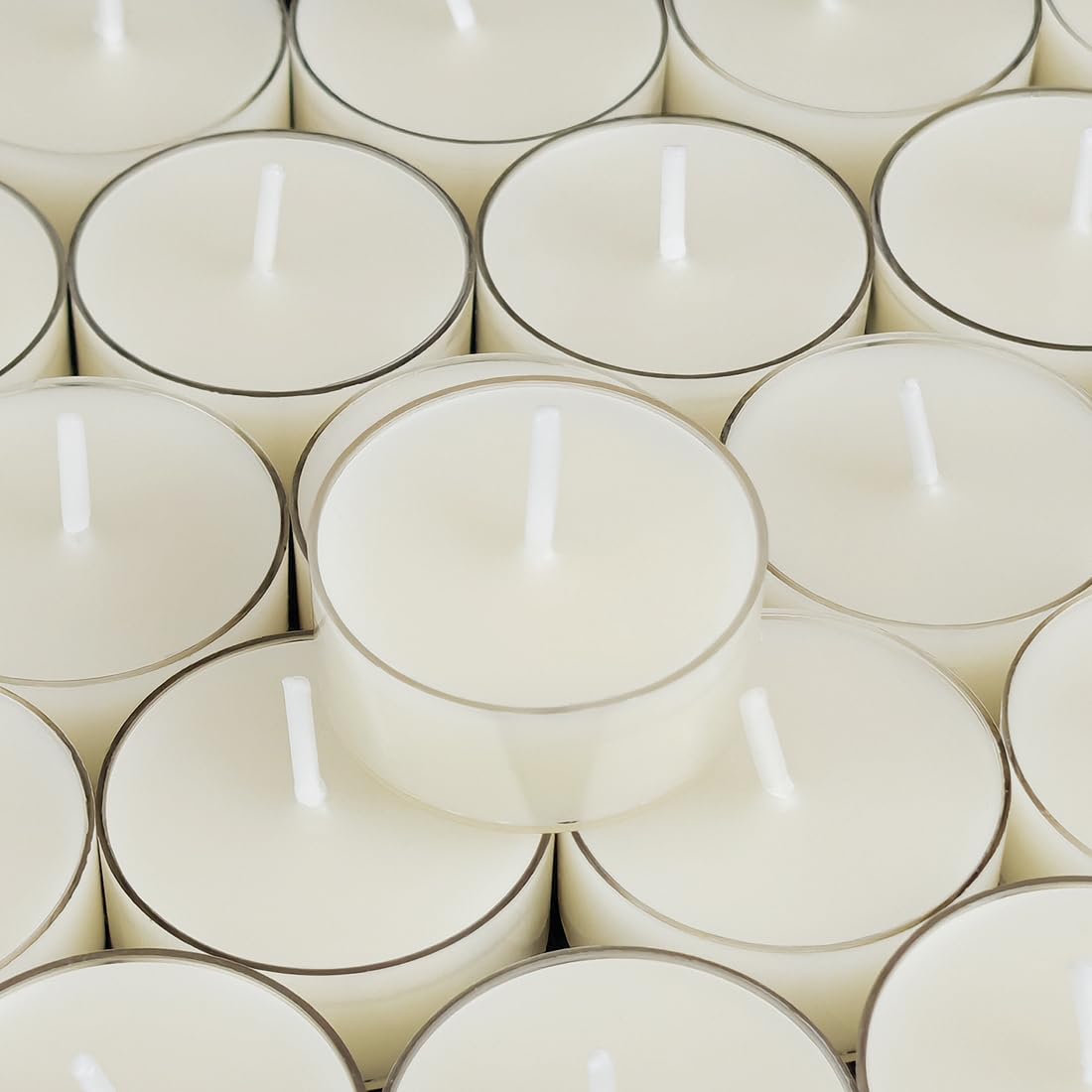 50PCS Pure Beeswax Tealight Candles, Natural Scent, Clear Cup, White