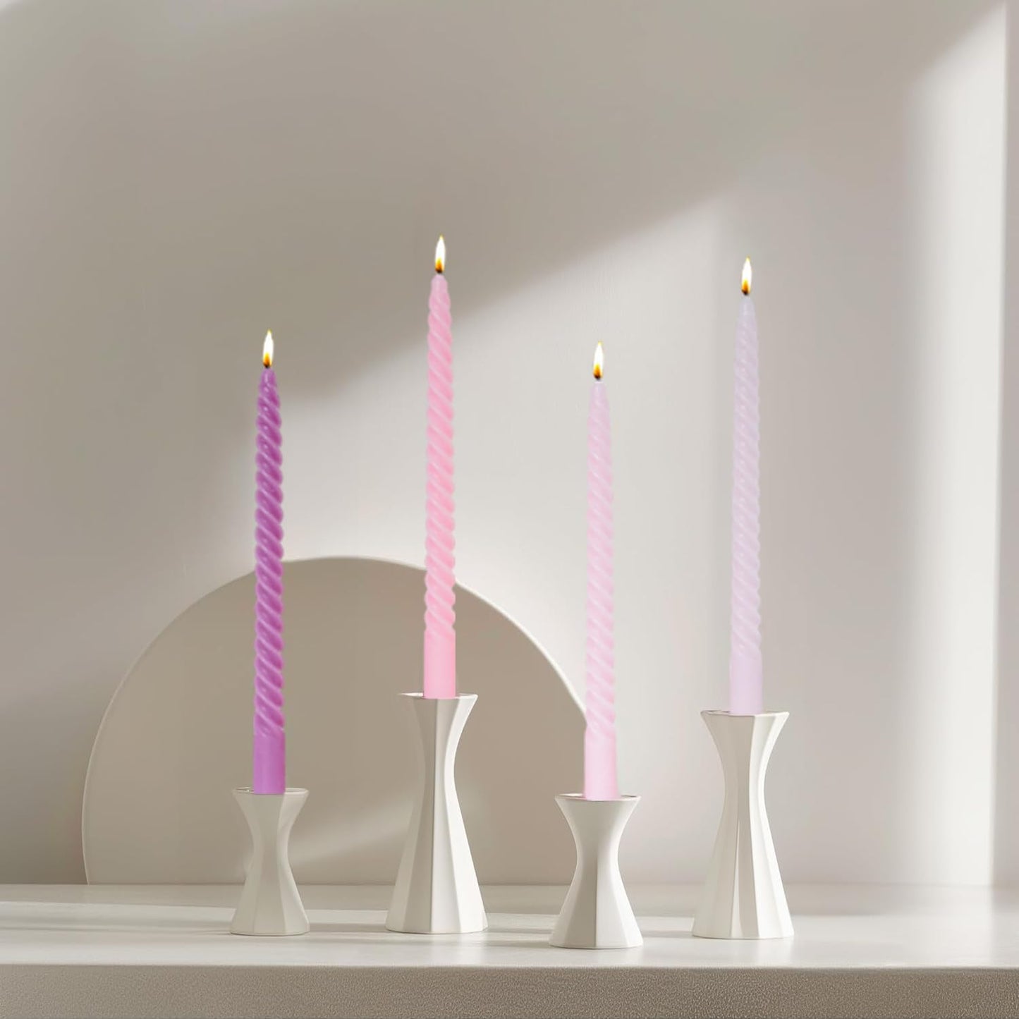 MAITREYA Pink Taper Candles Stick Spiral Twisted Candles-Set of 12 for Decoration Weddings Party Church-Unscented Dripless Candles,10inch(F-babypink)