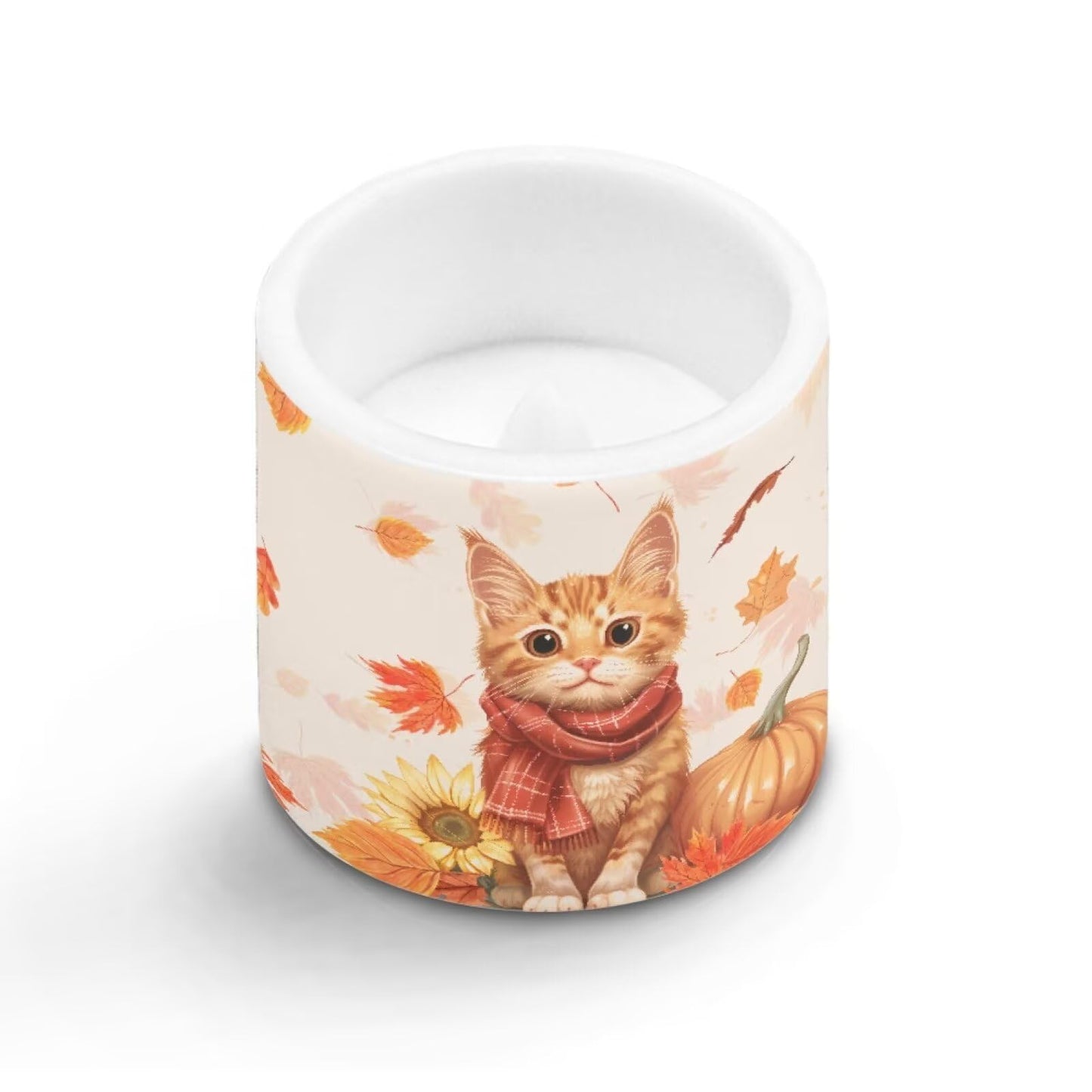 Cozeyat Autumn Cat Flameless Candles 4 Pack Battery Operated with Remote Control Timer LED Pillar Candles Waterproof for Indoor Outdoor Decor