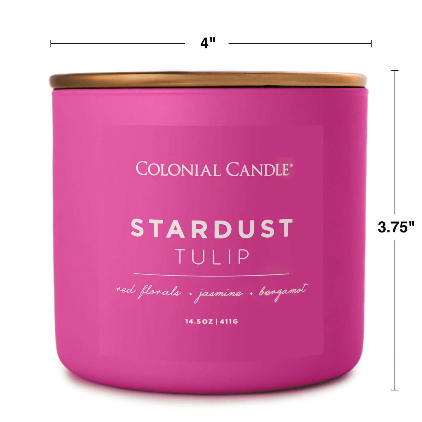 Colonial Candle Stardust Tulip Scented Jar Candle, Pop of Color Collection, 3 Wick, 14.5 oz - Up to 60 Hours Burn
