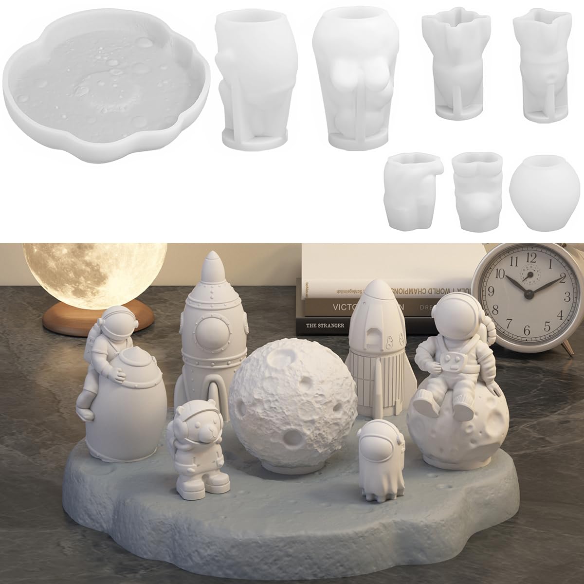 Space Planet Resin Molds Silicone，【8-piece Set】 Epoxy Resin Space Astronaut Silicone molds,3D Resin Spaceballs Molds, Small Rocket Silicone Model, Space Rabbit DIY Gift Sets for Teens (【Kit 4】)