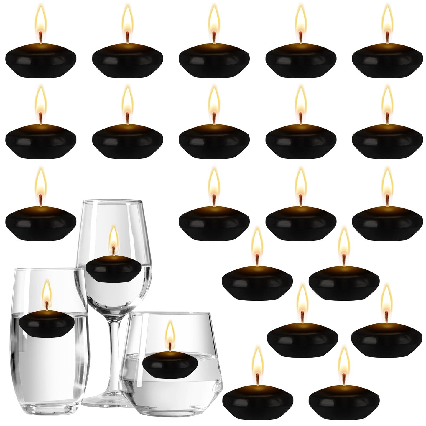 Nuanchu 20 Pcs Black Floating Candles Centerpieces for Wedding Small Unscented Floating Candles Decoration for Wedding Anniversary Holiday Party Gifts Home Pool Decor