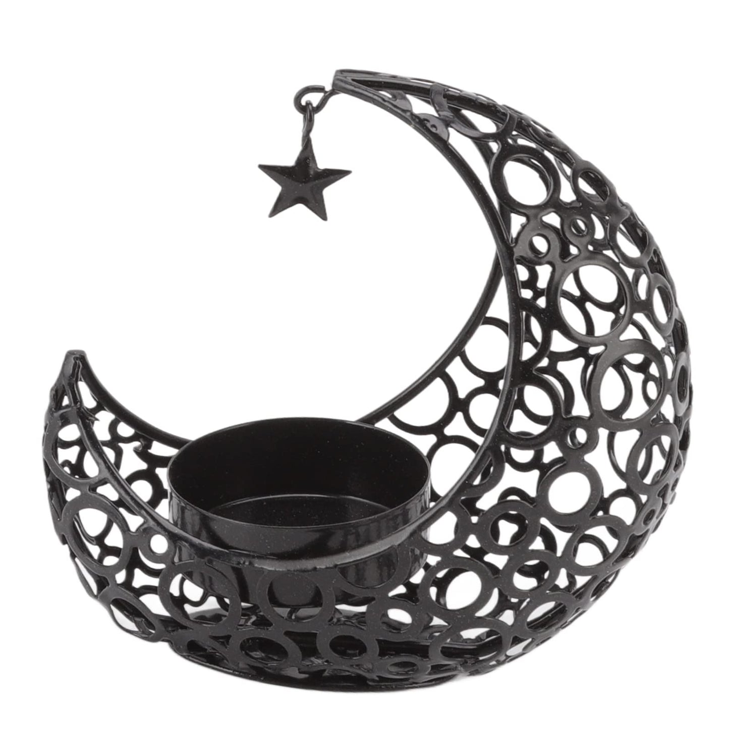 BSTiltion Moon Candlestick Holder Iron Hollowed Candle Holder with Elegant Design for Home Decor Wedding Christmas Decoration (Black)