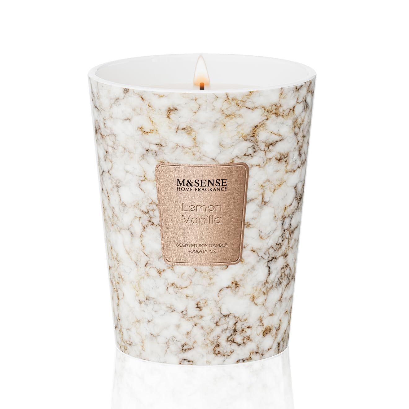 M&SENSE Lemon Vanilla Scented Soy Candle, 3 Wick Highly Scented 14.1 Oz 75H, Aromatherapy Christmas Gift for Women and Men