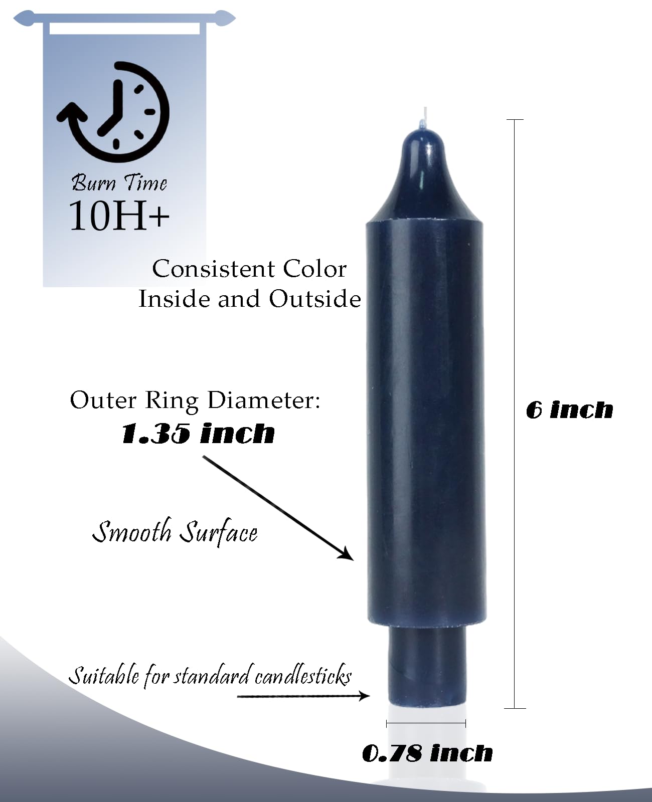 LPUSA Navy Short Taper Candles 6 inch Candle Sticks Unscented Dinner Candle Dripless for Home Decor,Christmas Table Decor，Weddings Festive Party Women Gifts，Set of 4