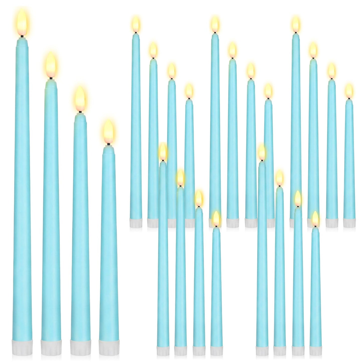 Rossesay 24 Pcs Flameless LED Taper Candles Battery Operated Candle 8.5", 9.65", 10.8", 12.8" Flameless Candlesticks Flickering for Christmas Church Wedding Indoor Decoration(Classic, Turquoise)
