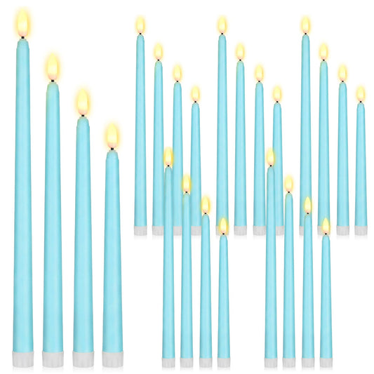 Rossesay 24 Pcs Flameless LED Taper Candles Battery Operated Candle 8.5", 9.65", 10.8", 12.8" Flameless Candlesticks Flickering for Christmas Church Wedding Indoor Decoration(Classic, Turquoise)