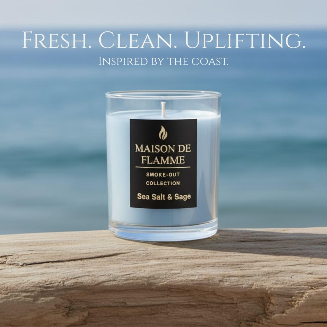 Sea Salt & Sage Soy Wax Candle – Fresh Coastal Scented Candle for Kitchen, Apartment & Home, Long Lasting Clean Burn Candle, 150g / 5.3 oz – Maison De Flamme