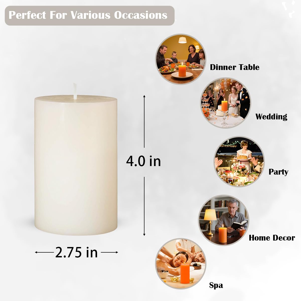 6 Packs Dripless Ivory Pillar Candles, Unscented 2.75x4 Inch Cylinder Wax Candles for Home Table Holiday Party Spa Decor Emergency