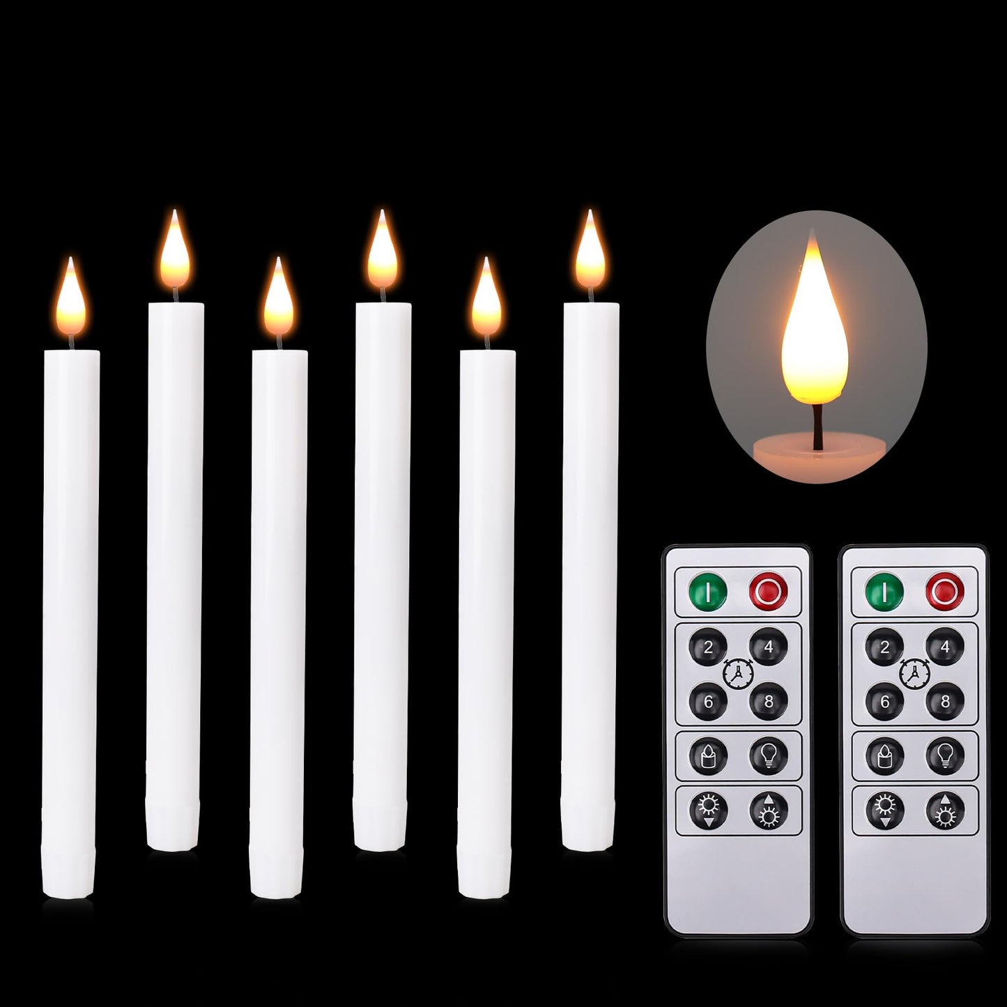 SunFunUSA LED Flameless Taper Candles with Remote Timer Battery Operated-9.6 Inches Flickering Window Candle Lights Realistic Warm Amber Light Best Gift for Xmas Wedding Home Dinner Decor Set of 6