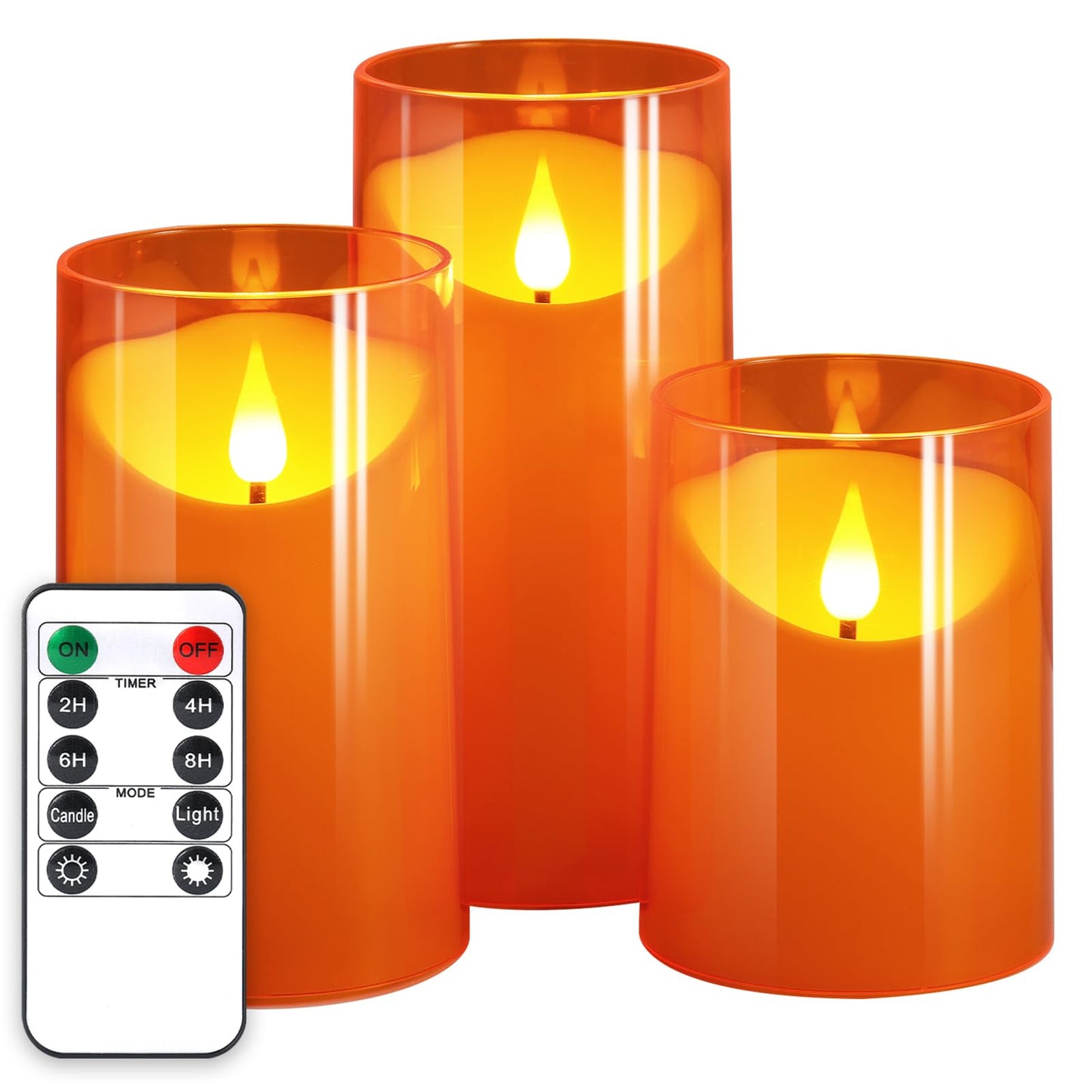 NURADA Flameless Candles with Remote Timers - 3D Wick Battery Operated LED Electric Fake Candles Realistic for for Halloween Thanksgiving Dinner Tables Wedding Party Home Fall Decor - 3 Pack Orange