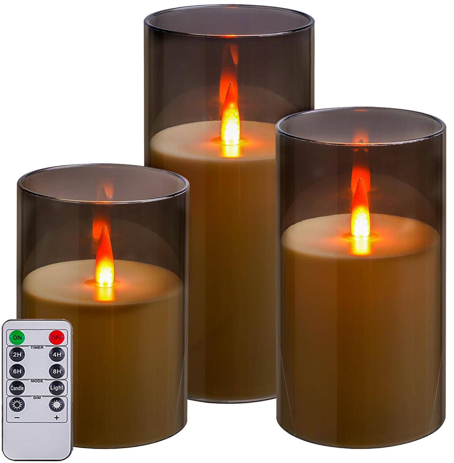 Kiexung Flameless LED Candles, New Analog 3D Wick Battery Powered Candle, Fake Candle with Remote Control & Timer for Dining Table/Cafe/Living Room/Bedroom/Wedding Center Decor (Grey)