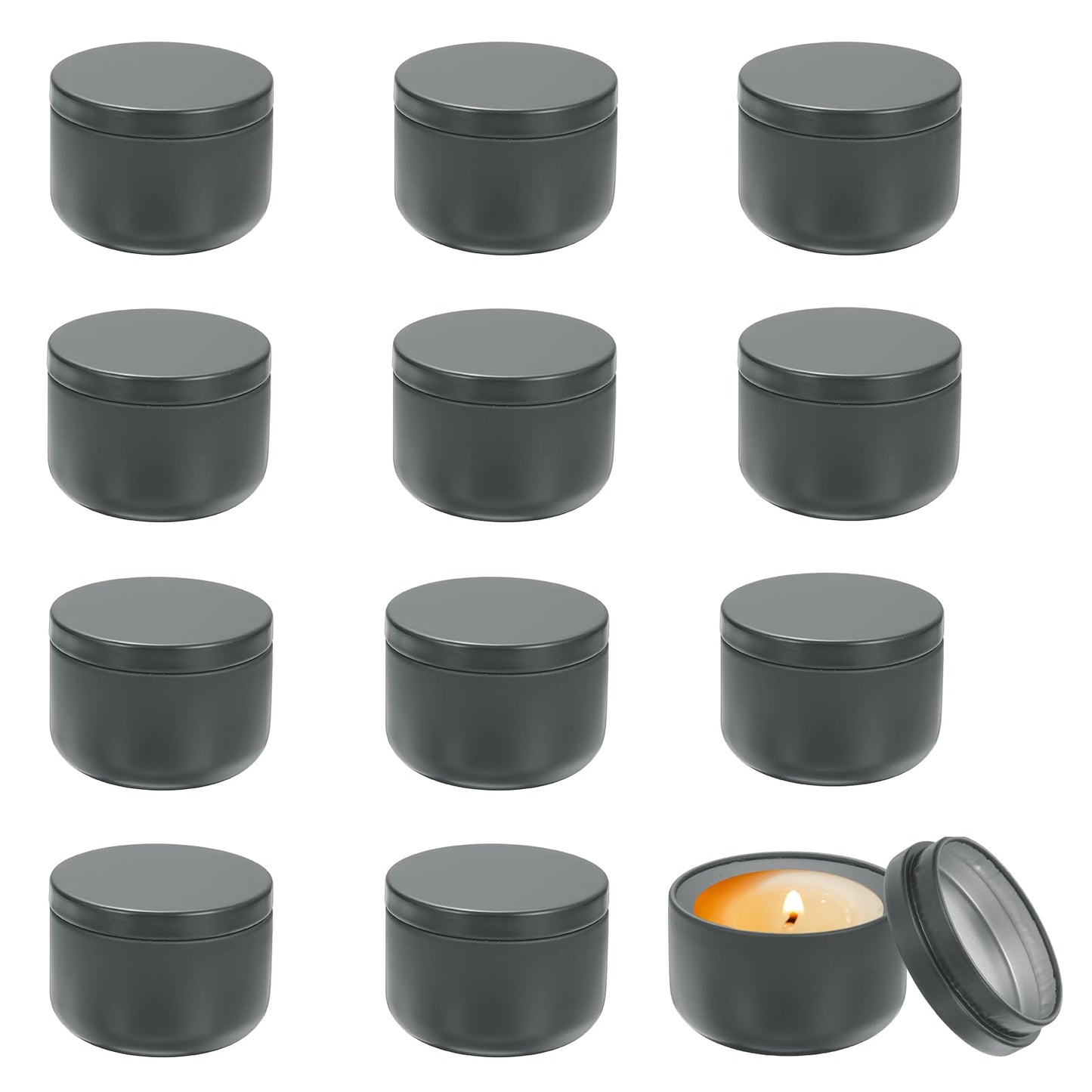 MECCANIXITY 3oz Candle Tins, 12pcs Metal Candle Tins Jars with Lids Round Empty Tin Can Containers Bulk for Storage Tea and Making DIY Arts Crafts Christmas Gifts, Grey