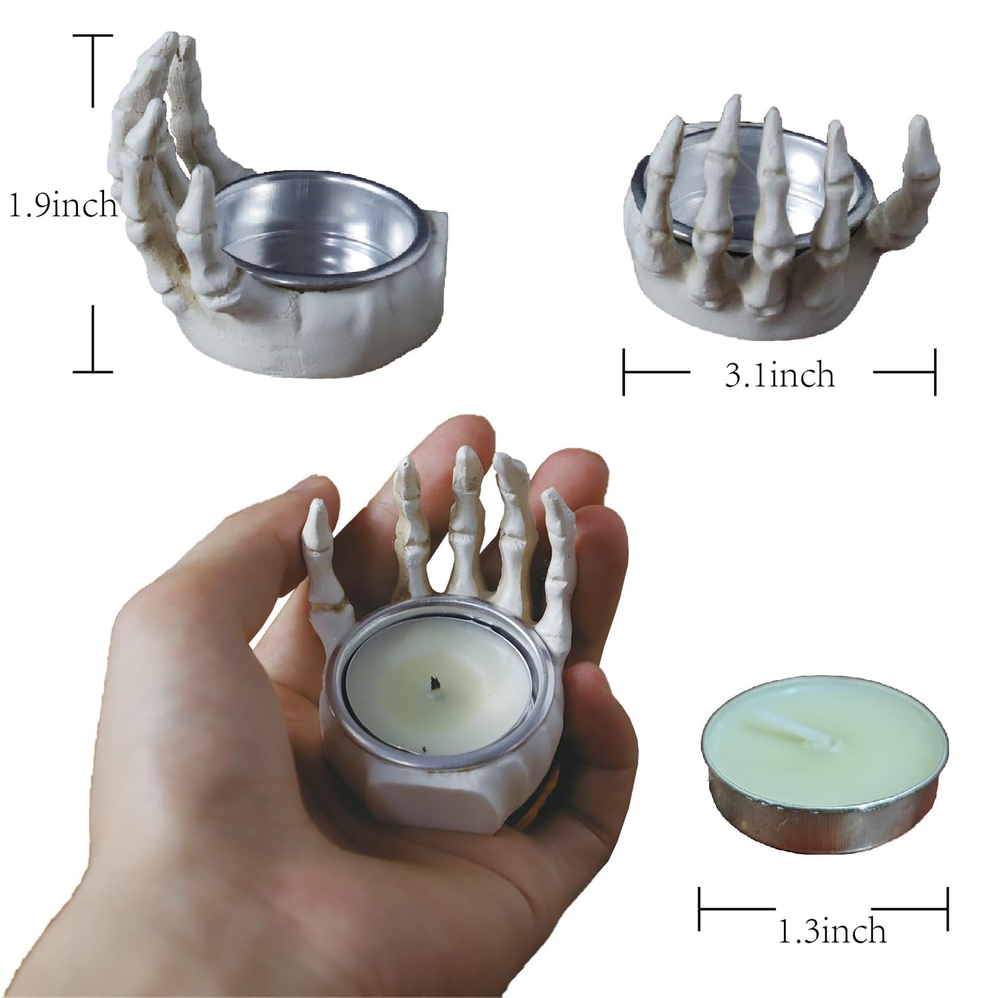 3pcs Gothic Skeleton Hand Tea Light Candle Holders, Halloween Candle Holders, Horror-Themed Spooky Home & Halloween Decorations