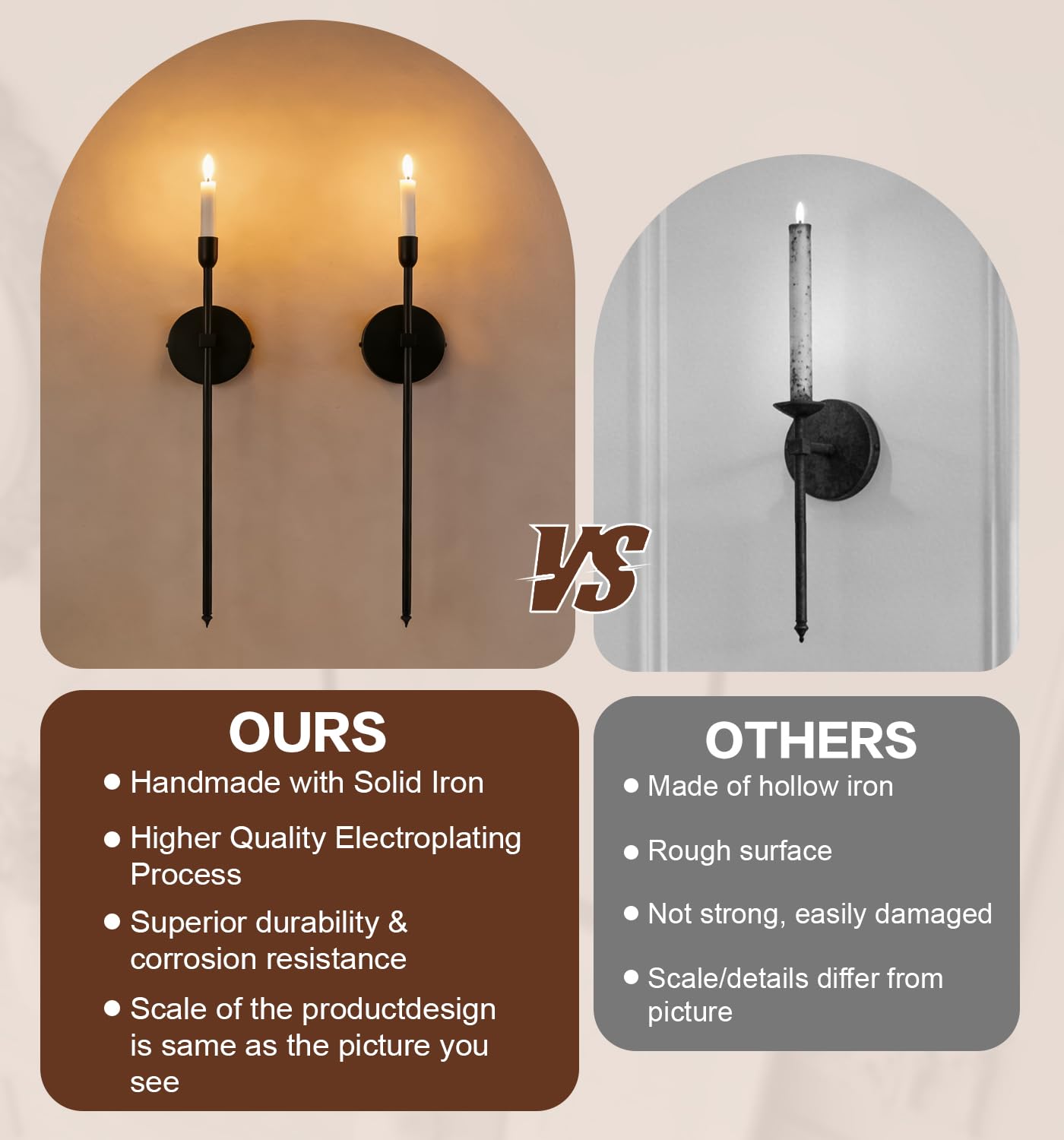 Wall Candle Sconces Holder Set of 2,Large Black Scepter Gothic Design Metal Candle Sconces,Home Wall Decoration for Living Room Entryway Dining Room