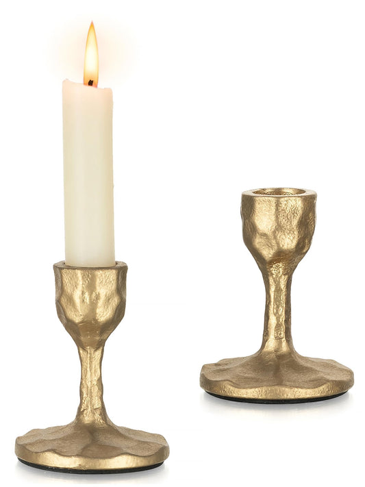 Inweder Antique Brass Candlestick Holders: Cast Iron Taper Candle Holder Handcrafted Gold Vintage Candle Sticks Holder Rustic Fall Decor for Dinning Table Mantel Home Party Set of 2
