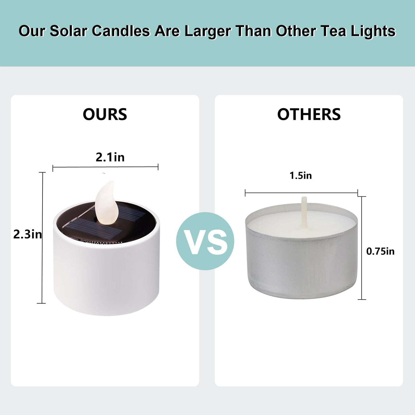Solar Tea Lights Outdoor Waterproof - 6 Pack Flameless Flickering Solar Candles Reusable LED Tea Light Candles Rechargeable Dusk to Dawn Lighting for Lanterns Garden Camping Home Decor, 2.3''x2.1''