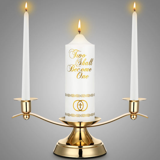 Irenare Unity Candles with Holder for Wedding Ceremony Wedding Decortions Accessories Glass Candle Holder Pillar Candle for Formal Events Church(Elegant)