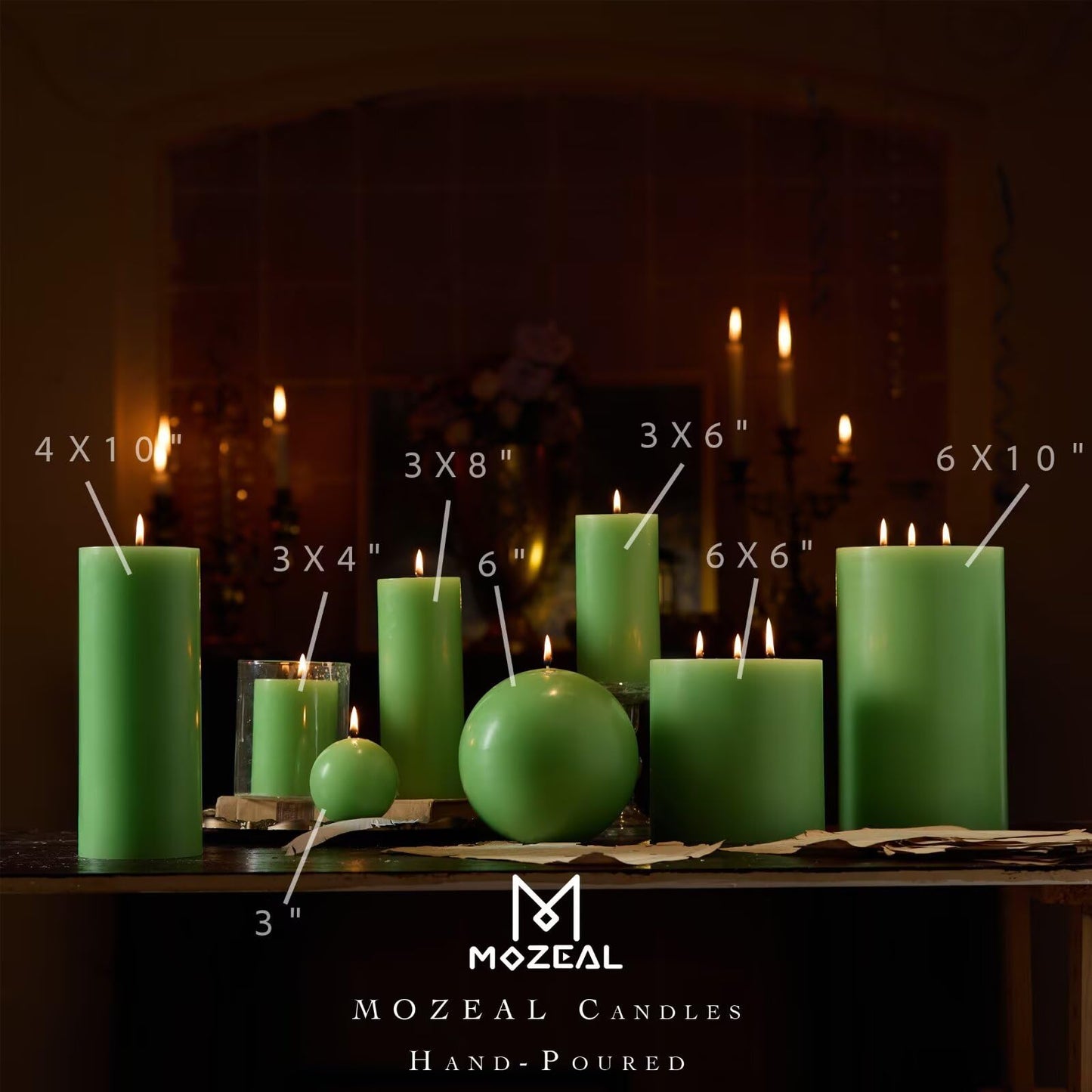 MOZEAL Hand-Poured, 6 Inch Green Large Round Ball Candles - Elegant Green Round Pillar Candles, Dripless, Unscented, Smokeless, Ideal for Spring Celebrations.