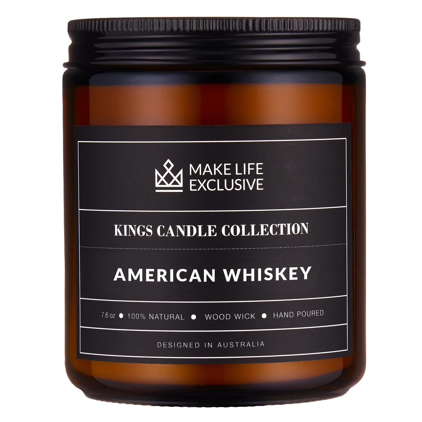 Scented Candles for Men | Whiskey Scented | Wooden Wick, Long Lasting, Masculine Scents | Natural Soy Jar Candle for Home, Bacehlor Pad Decor | The Perfect Mens Gift