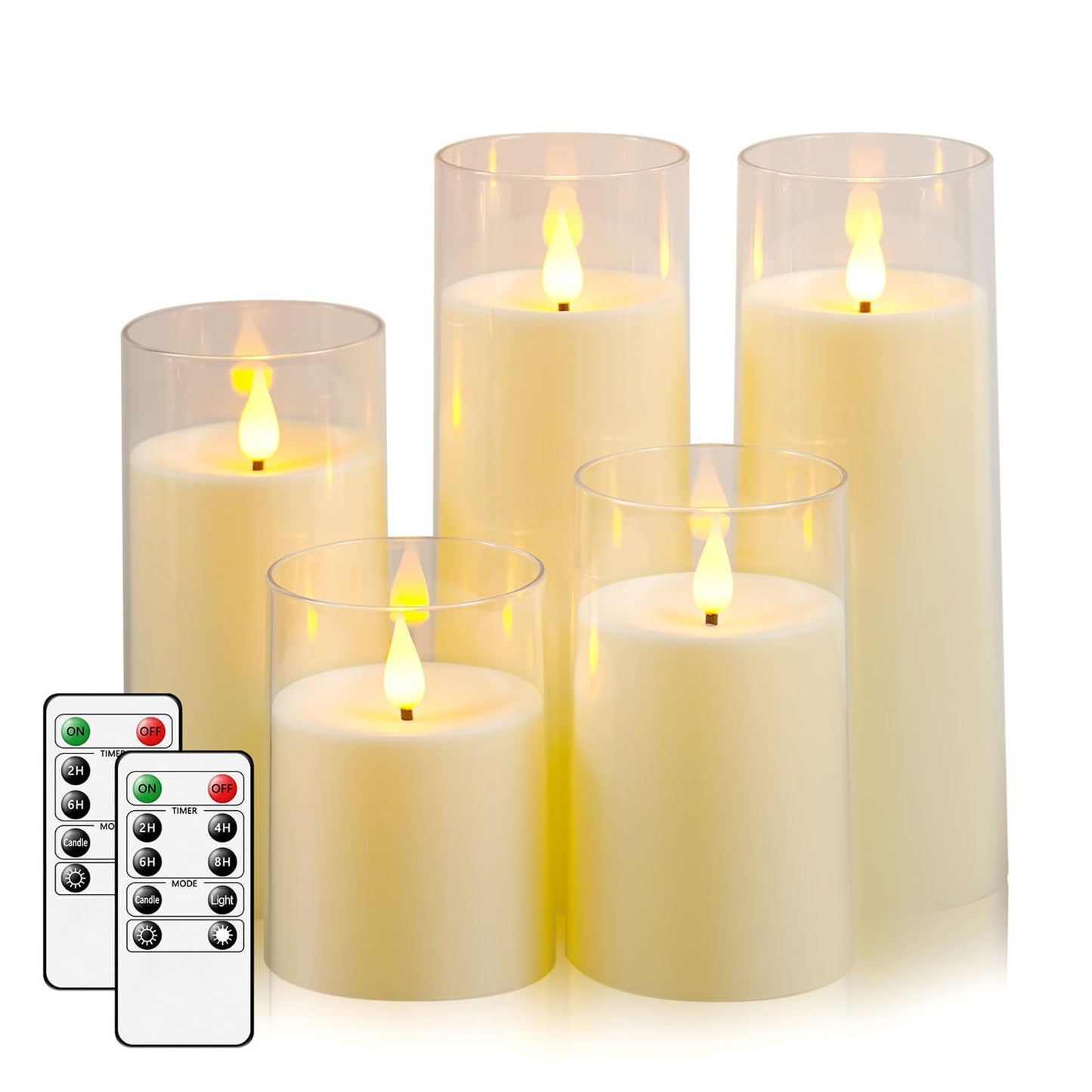 Fo32won Ivory White LED Flameless Pillar Candles Battery Operated with Remote Timer, 5 Pack 3D Flickering Acrylic Candles for Home Living Room Bedroom Fireplace Wedding Party Holiday Decor & Gift