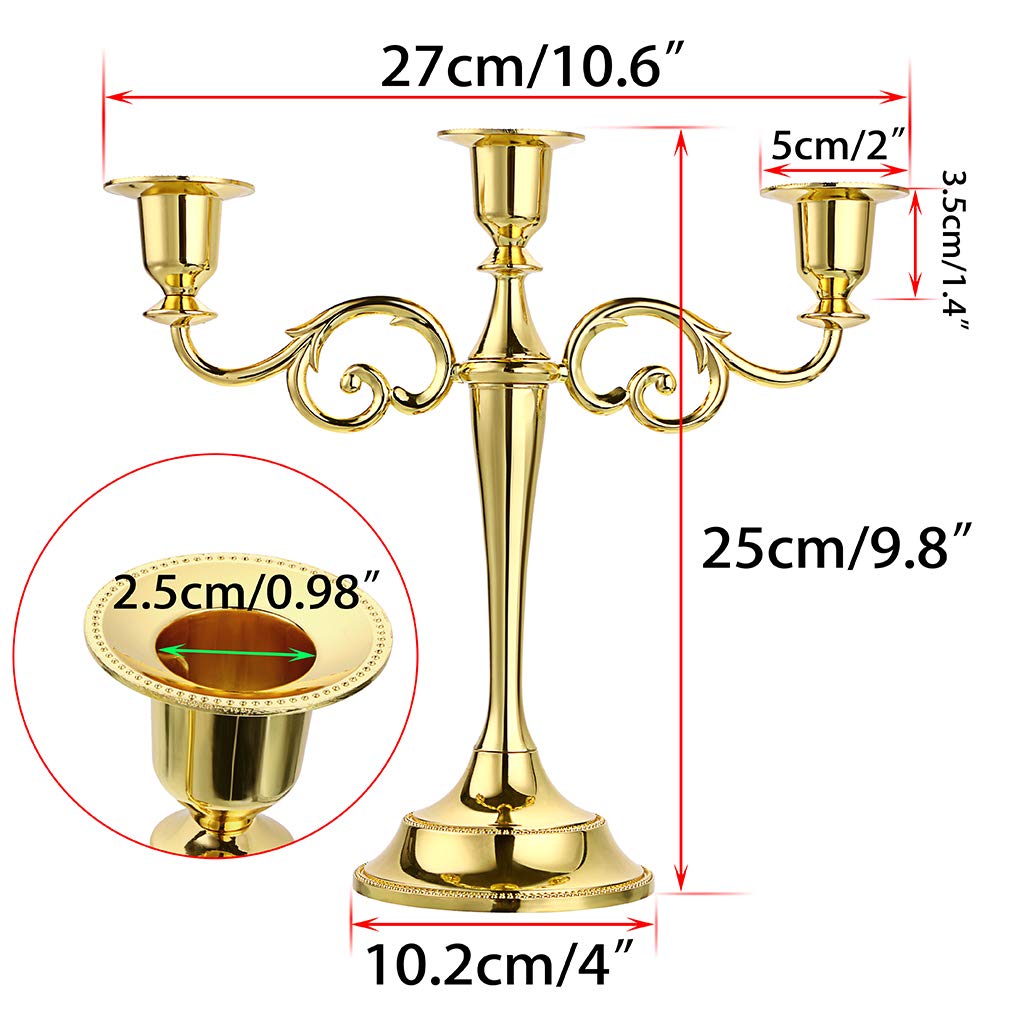 OwnMy 3 Arms Metal Candelabra Candlestick Silver European Elegant Candle Holder Candle Stand for Wedding Dining Table Christmas Party Home Decoration (Golden Tone)