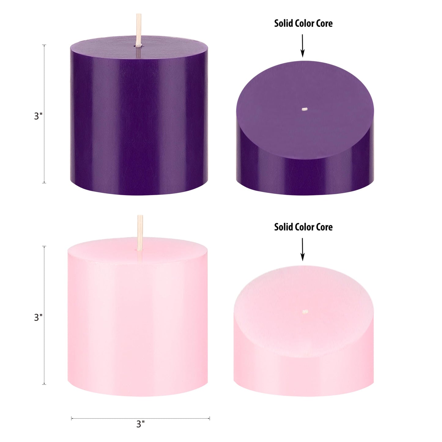 Mega Candles 4 pcs Unscented Christmas Advent Candles Set, Hand Poured Premium Wax Round Pillar Candle 3 Inch x 3 Inch, Holidays, Occasions, Events, Festivities, Devotional, Church, Wreath, Gifts