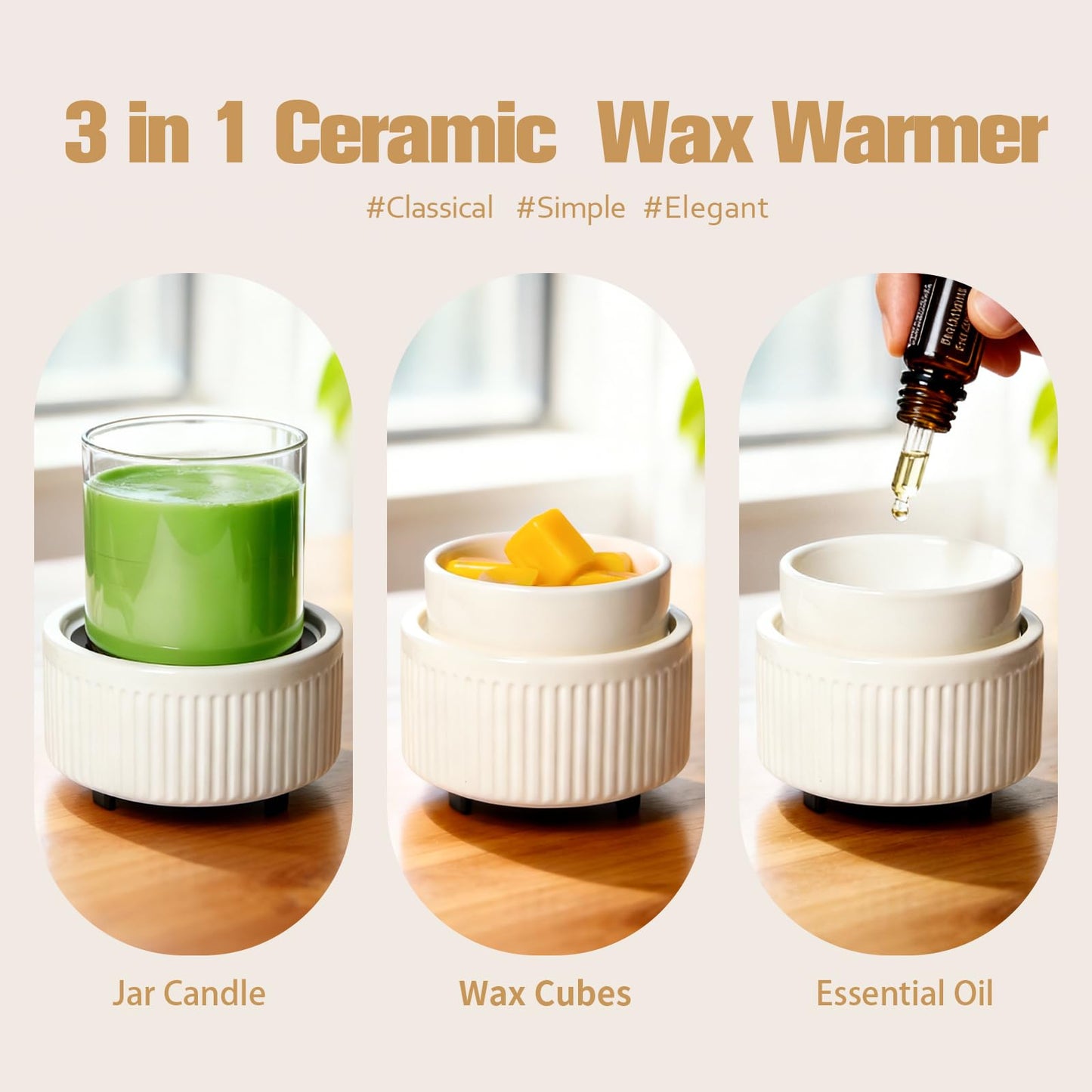 VICTORIA AROMA Ceramic Wax Warmer with Timer, Candle Wax Melter & Wax Burner for Scented Wax Melts, Electric Fragrance Wax Melt Warmer for Home Office Decor Ideal Gift（White）