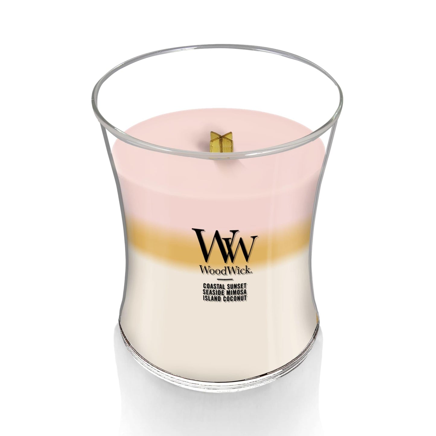 WoodWick Island Getaway Trilogy Gifts for Women and Men, 9.7 oz Medium Hourglass Trilogy Candle with Crackling Wick