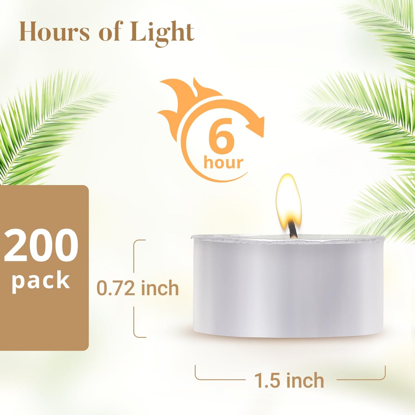 Unscented Tea Lights Candles 200 Pack,6 Hours Long Burning White Tea Candles Bulk,Non-Paraffin, Clean Burn, Smokeless, Palm Tealight Candles for Wedding,Centerpiece,Christmas Lights,Home Decor