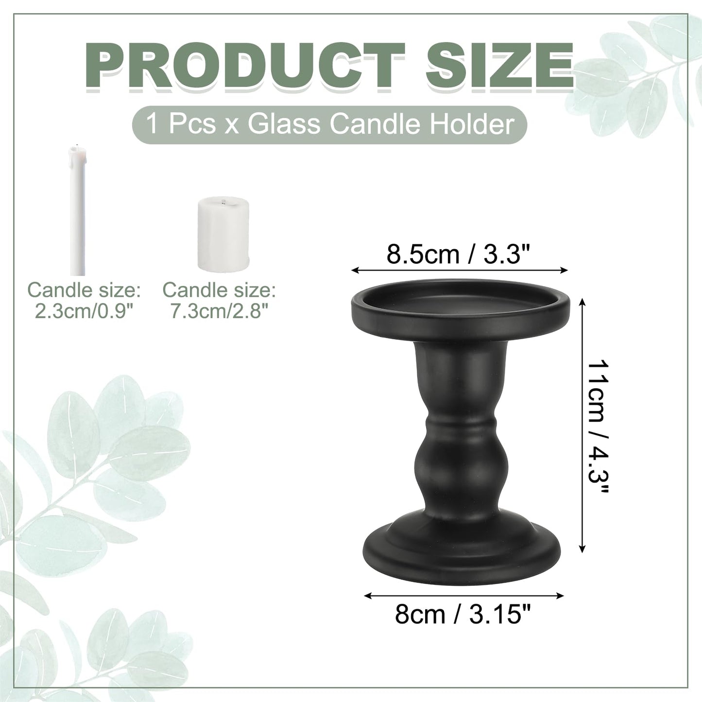 uxcell 11 cm Glass Candle Holder for Taper/Column Candles, Candle Holders Tealight Stand Candlestick for Tealight Wedding Table Centerpiece Home Decor, Matte Black