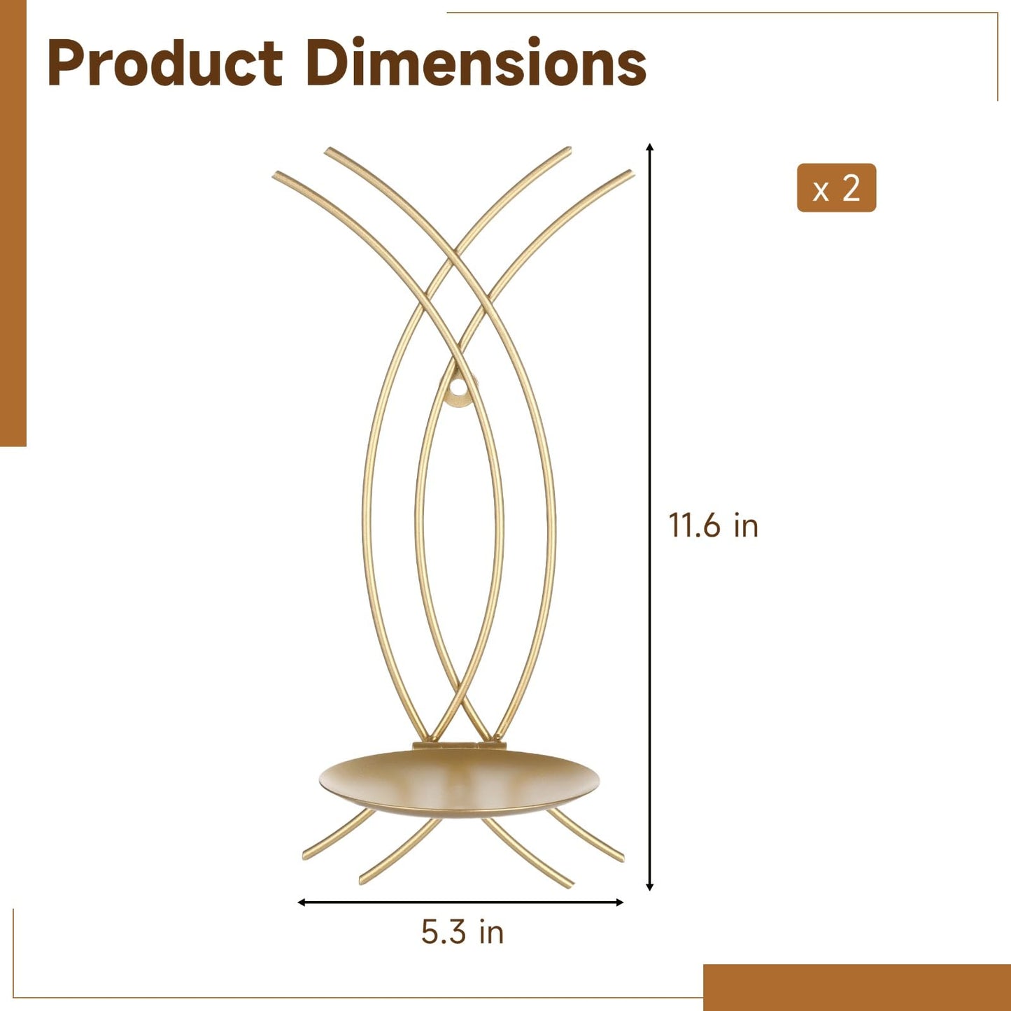 2 Pcs Gold Wall Sconces Candle Holder Set, Metal Iron Wall Mounted Decorative Sconce Rack, Unique Linear Design & Artistic Flair, Hanging Art for Living Room Home Decor