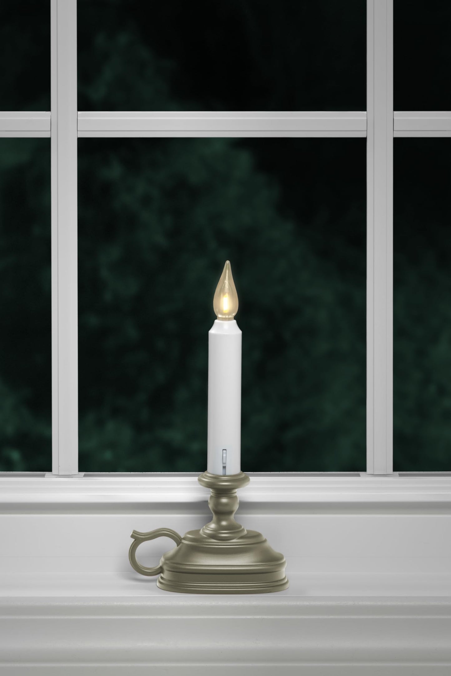 VC1820P 8.5 inch Battery Operated Vintage Filament LED Flameless Window Candle with Dusk to Dawn Timer and 3 Flame Settings, Silver