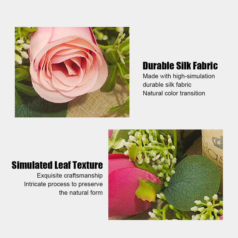 JOYWU 4-Pack Faux Rose Candle Rings, 9 in Artificial Flower Candle Wreaths with Pink Roses & Greenery, Floral Centerpiece Decor for Table, Fireplace Mantel, Wedding, Valentine's Day