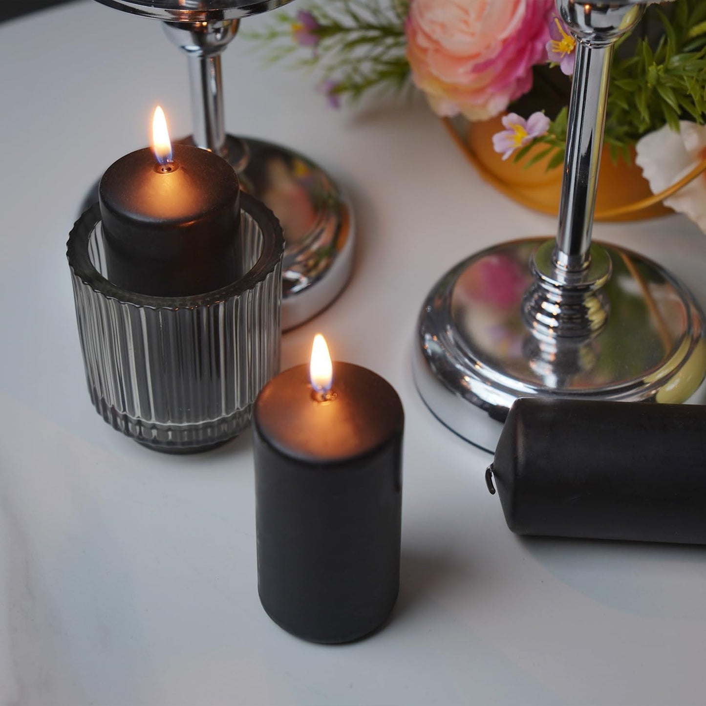 YOROXRG 2"x4" High Black Pillar Candles, Set of 20 Unscented. Bulk Buy. Ideal for Halloween, Wedding, Emergency Lanterns, Household, Wedding and Home Décor Candlesticks