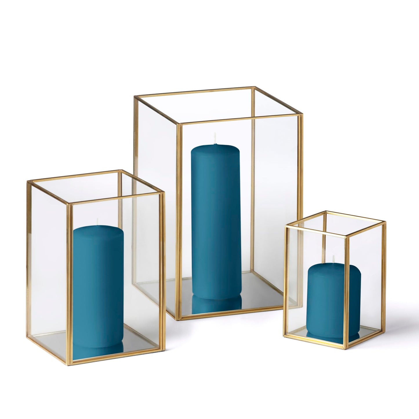 Yummi Set of 36 Slim Pillar Candles & Gold Luxus Lanterns - Sapphire