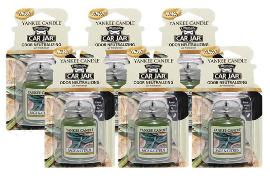 Yankee Candle Car Air Fresheners Hanging Car Jar Ultimate Odor Neutralizing Scent, Sage & Citrus, 6 Packs
