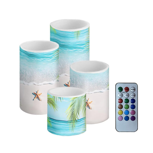 NETILGEN Summer Beach Coastal Decorative Flameless Candles Battery Powered with Multicolor Lights Timer Remote Control Everlasting Fake Candles for Indoor Outdoor Decoration