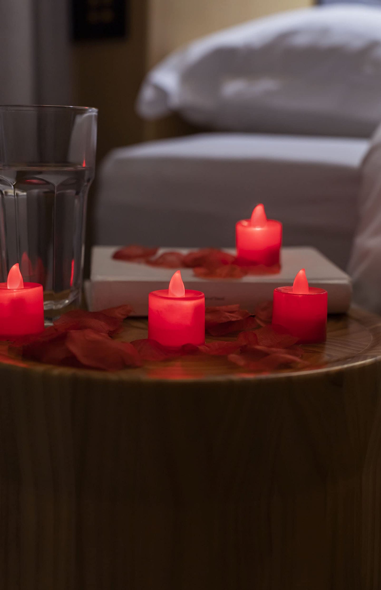 LANKER 12 Pack Red Flameless Led Tea Lights Candles, Flickering Long Lasting Battery Operated Electronic Fake Candles, Decorations for Wedding, Halloween and Festival Celebration (Red)