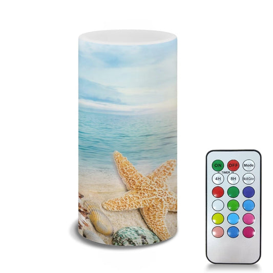 NETILGEN Flameless Candle Electric LED Lights with Dancing Flame, with Timer Remote 12 Color Lights, 3 AAA Batteries Operated (Not Include), for Beach Indoor Home Decor, Coastal Starfish Blue Sea