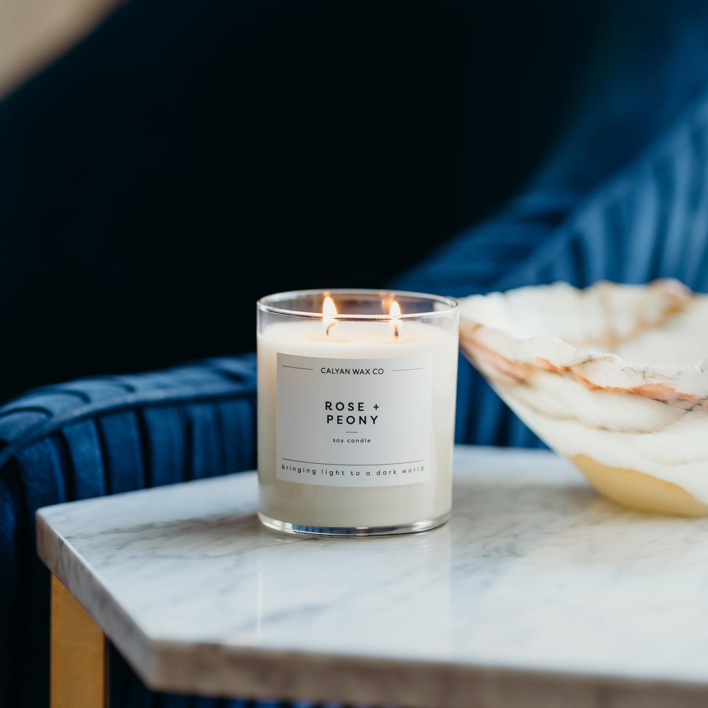 Calyan Wax Co. Rose & Peony 2 Wick Scented Candle - 37 Hour Burn - Luxury Clean Soy Wax Candles - Long Lasting Large Glass Jar Candle for Home - 8.8oz