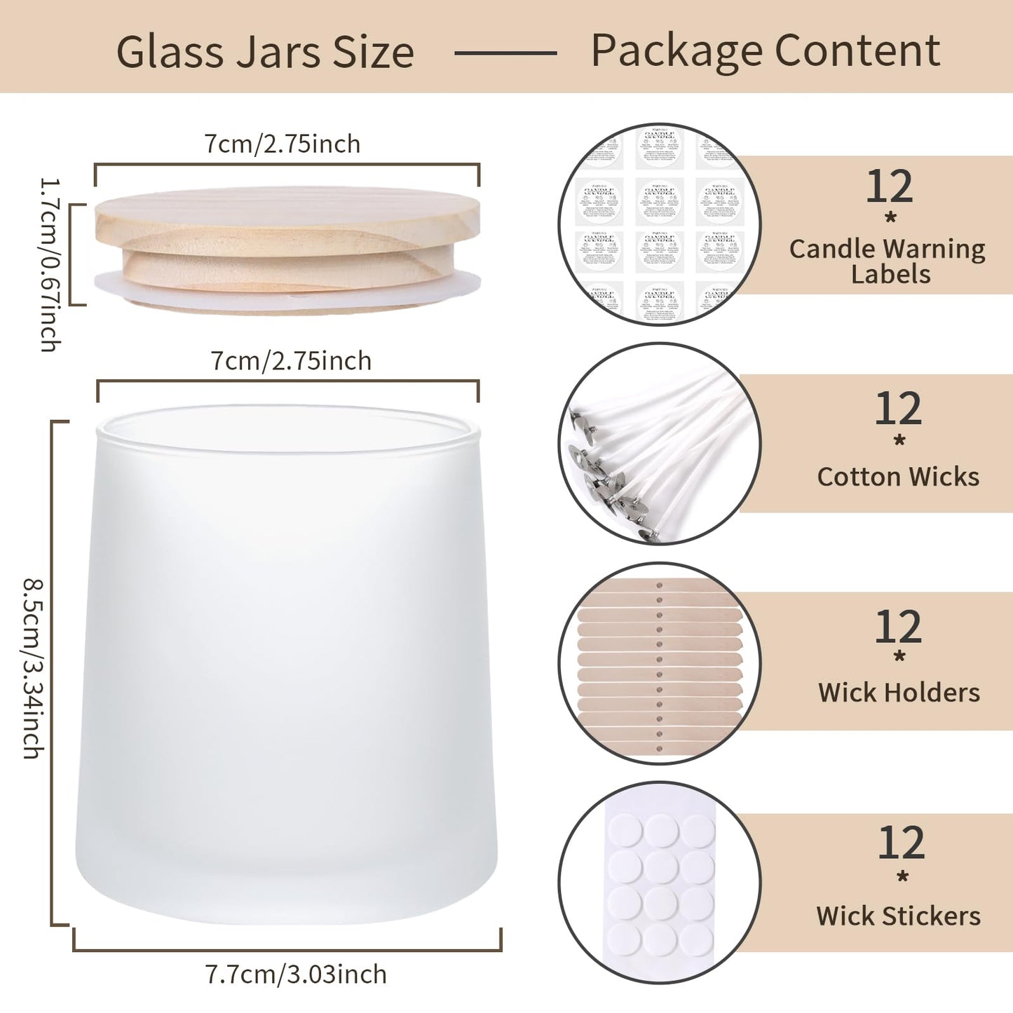 DARJEN 12 Pack Frosted White Candle Jars for Making Candles- 9 OZ Empty Glass Candle Making Jars with Making Kits, Candle Making Supplies Candle Containers for Home DIY & GIFS