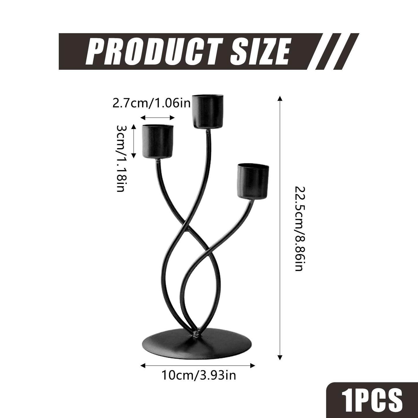 Modern Candlestick Candle Holders,3 Arm Metal Taper Candle Holder,Modern Decorative Centerpiece Candle Sticks Holder,Candlestick Holders for Home Table Mantel Wedding Candle light Dinner (Black)