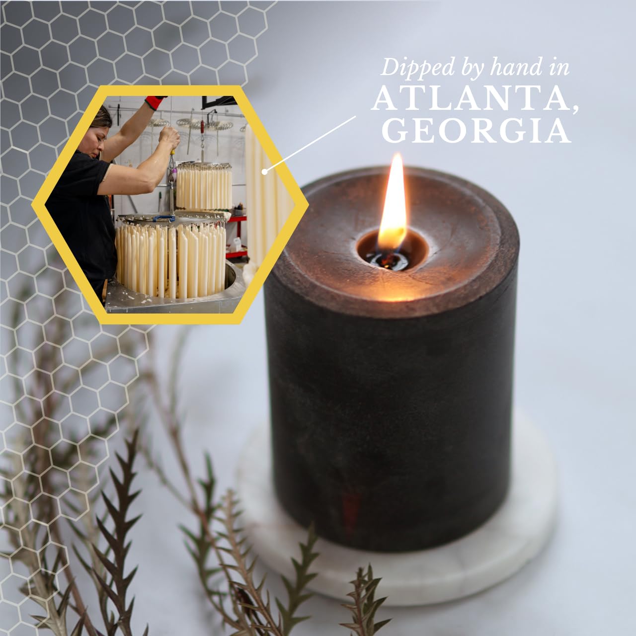 Big Dipper Wax Works Black Pillar Candle, 60-Hour Long Burn, Pure Beeswax Candle, 3" x 3.5”