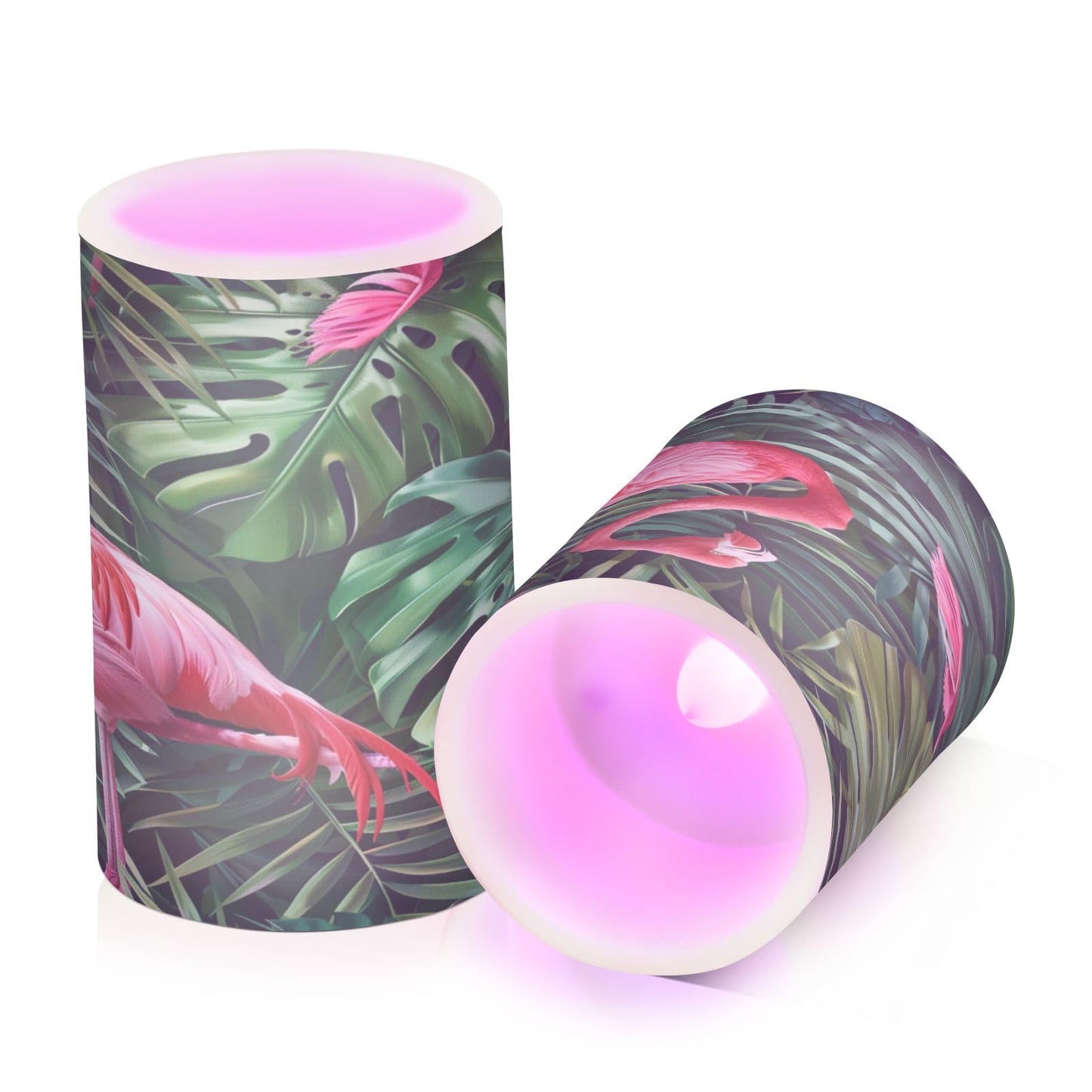 ALAZA Flamingo Palm Leaves Flameless Candles, LED Pillar Candles with Remote Timer, Battery Operated Candles Set of 2