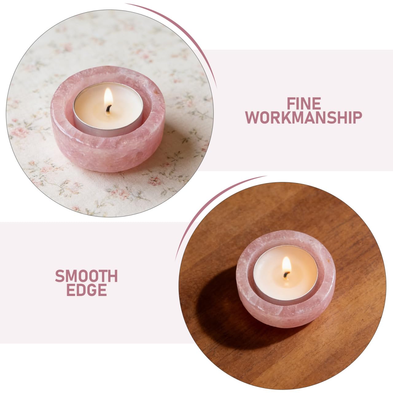 ABOOFAN Rose Quartz Crystal Candle Holder Tealight Candlestick Decorative Desktop Candleholder for Home Wedding Party 2.36In Diameter