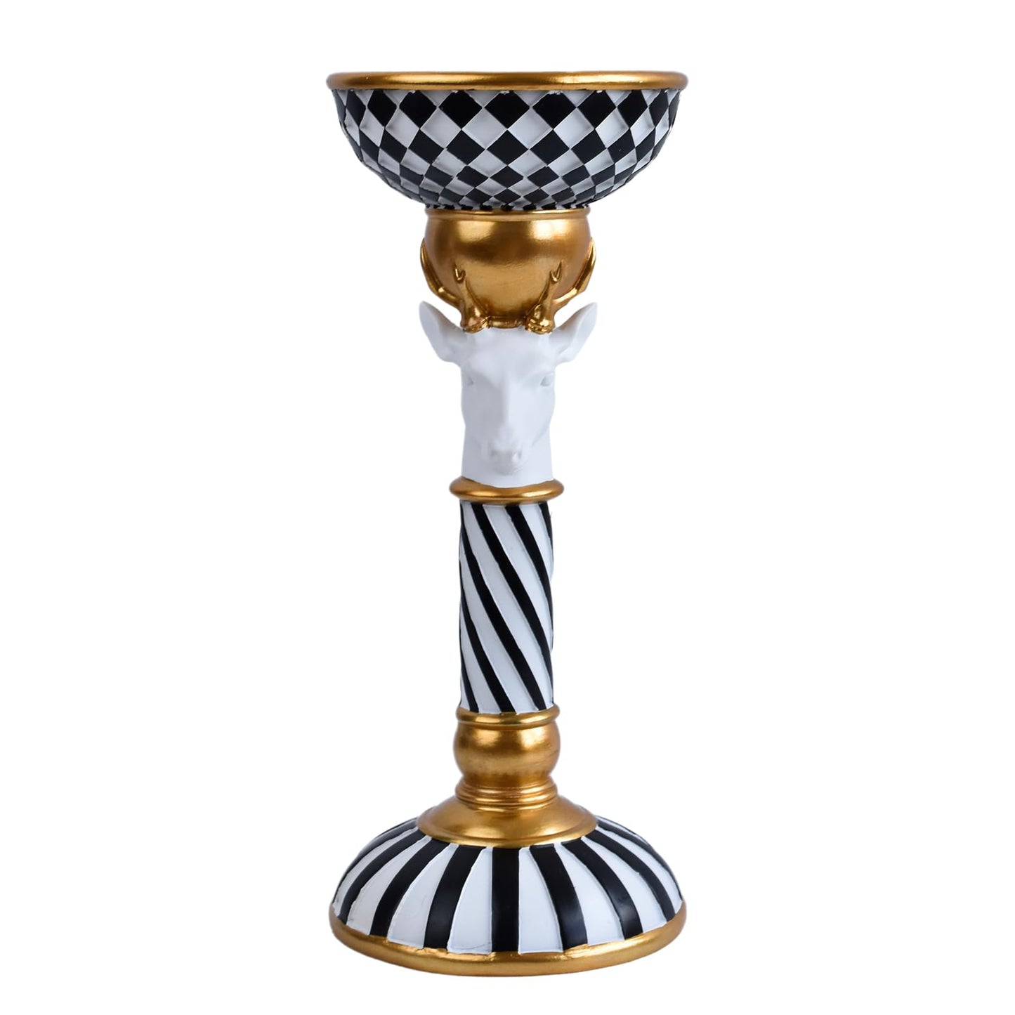 Checkered Animal Candle Holders, Resin Black White Checkered Tiger Head Candlestick Holders, Cute Black-and-White Pillar Candle Stand Home Decorations (Deer)