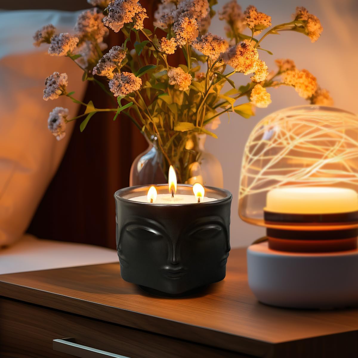 Strong Lavender 3 Wick Black Large Candle, 20oz, Ceramic, Outdoor Scented Candles, 100% Soy, for Home Scented, Yoga, Meditation, Patio, Table Decor, Beautiful Candle Jars